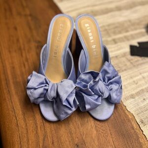 Gianni Bini Blue Ruffled Bow Mules
